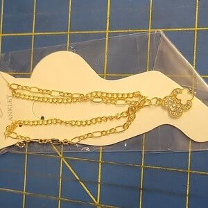 Isabella New York Gold Tone White & Rhinestone Charm 8.5 Ankle Bracelet NIP